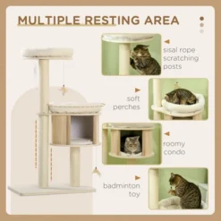 FURNIinspire Pet Tower 3 Level Cat Tree Cat Playhouse Cat Tower, Cat Toy Pet Furniture With Scratching Posts, Soft Cushion, Brown, 25.5"*17.75"*46.5" -Home Decor GUEST 8dffcbed b93b 40a9 ac7b acd0cef63be7