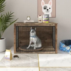 FURNIinspire Pet Crates And Houses Furniture Style Dog Crate Pet Cage With Double Doors, Indoor Wooden Dog Kennel, Brown, 44.49"*29.53"*30.51" -Home Decor GUEST 8e9616c2 e3ed 4957 90e4 e30995c05655