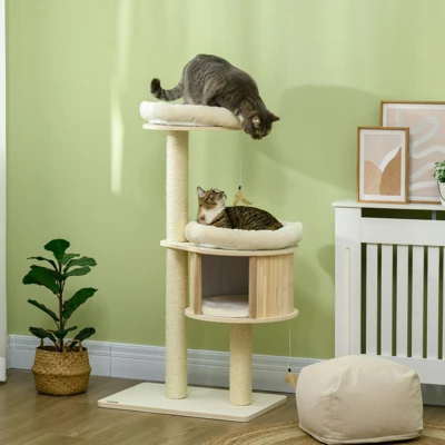 FURNIinspire3-Level Cat Tree With Sisal Scratching Posts, Fun Cat Badminton Toy For Playing, Soft Cushions & Play Areas, 25.5"*17.75"*46.5" 4 FURNIinspire3-Level Cat Tree With Sisal Scratching Posts, Fun Cat Badminton Toy For Playing, Soft Cushions & Play Areas, 25.5"*17.75"*46.5" - Image 4