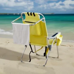 FURNIinspire Outdoor Portable Chair Patio Folding Chairs 5 Position Recline With Extra Storage For Backyard, Beach, Yellow, 24.8"*27.56"*38.98" -Home Decor GUEST 900b6a23 1565 4ddb 9fe6 a539181fbd36