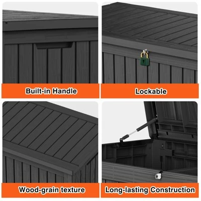 FURNIinspire Deck Boxes, 150 Gallon Outdoor Patio Storage Box With Large Storage Capacity For Furniture Garden Tools, Black, 54.3"*26.5"*28.7" 4 FURNIinspire Deck Boxes, 150 Gallon Outdoor Patio Storage Box With Large Storage Capacity For Furniture Garden Tools, Black, 54.3"*26.5"*28.7" - Image 4
