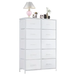 FURNIinspire Dressers 10 Drawer Fabric Tall Dresser Tower Closet Storage Chest Of Drawers For Bedroom Nursery, White, 11.8"*31.4"*45.6" -Home Decor GUEST 90df944c 5d42 4638 9611 098deae7fe8f