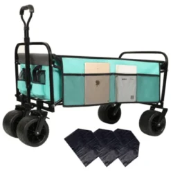 FURNIinspire Outdoor Serving Carts 440lbs Collapsible Foldable Wagon Cart With Strapping System For Camping Sports, Blue, 35.04"*22.44"*38.58" -Home Decor GUEST 91616edb b634 4acd 8b58 f1e099b1ca1d