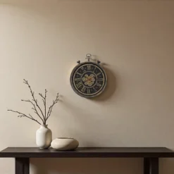 FURNIinspire Wall Clocks 24inch Gear Mechanism Decorative Hanging Clock Living Room Vintage Wall Decor For Bedroom, Brown, 24"*28.5"*3.25" -Home Decor GUEST 9193d414 6a37 499c 8bef aa65b99907ed