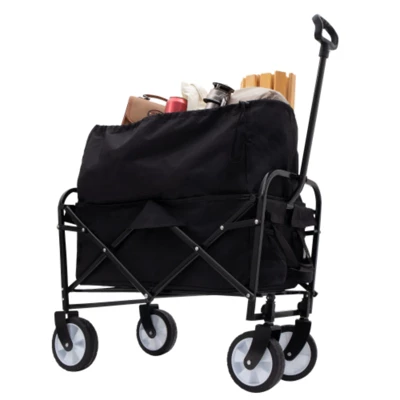 FURNIinspire Outdoor Serving Carts Minimeetall Extention ExCollapsible Foldable Wagon Cart Beach Wagon Heavy Duty Cart, Black, 25.98"*17.32"*37.4" 4 FURNIinspire Outdoor Serving Carts Minimeetall Extention ExCollapsible Foldable Wagon Cart Beach Wagon Heavy Duty Cart, Black, 25.98"*17.32"*37.4" - Image 4