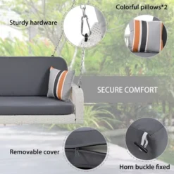 FURNIinspire Patio Swings Wicker Porch Swing, Hanging Bench With Chains, Patio Swing For Backyard Garden Poolside, White And Gray, 49"*20"*22" -Home Decor GUEST 93021bf6 3596 42a6 8399 a936bffac499