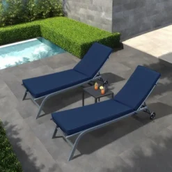 FURNIinspire Outdoor Seat Cushions 2PCS Patio Lounge Chair Cushion Replacement, Outdoor Chair Cushion, Removable Cover, Dark Blue, 74.4"*22.05"*2.76" -Home Decor GUEST 936409ad d1b6 475c bb6f 3817aedc69b4