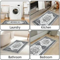 FURNIinspire Floor Mats Home 3 Piece Kitchen Rug Machine Washable Floor Mat For Living Room, Vintage Carpet, Non Slip, White, 60"*20" -Home Decor GUEST 936a22a6 3126 4e4b b89f 5cfad24b608b