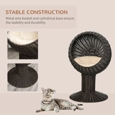 FURNIinspire Rattan Wicker Elevated Cat House Kitty Scratch House Pet Bed W/ Cushion, 17"*15.25"*26.75" 2 FURNIinspire Rattan Wicker Elevated Cat House Kitty Scratch House Pet Bed W/ Cushion, 17"*15.25"*26.75" - Image 2