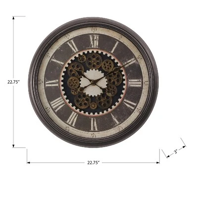 FURNIinspire Wall Clocks 24inch Living Room Wall Clock Decorative Hanging Clock Timepiece Vintage Wall Decor For Bedroom, Brown, 22.75"*22.75"*3" 2 FURNIinspire Wall Clocks 24inch Living Room Wall Clock Decorative Hanging Clock Timepiece Vintage Wall Decor For Bedroom, Brown, 22.75"*22.75"*3" - Image 2