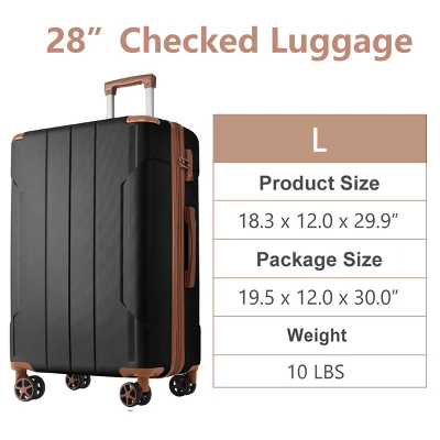 FURNIinspire Luggage 28 Inch Hardshell Suitcase, Checked Luggage, Lightweight Suitcases With Wheels For Travel, Business, Black, 12"*18.3"*29.9" 2 FURNIinspire Luggage 28 Inch Hardshell Suitcase, Checked Luggage, Lightweight Suitcases With Wheels For Travel, Business, Black, 12"*18.3"*29.9" - Image 2