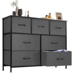 FURNIinspire Dressers 7 Drawer Fabric Tall Dresser Tower Closet Storage Chest Of Drawers For Bedroom Nursery, Grey, 11.8"*39.3"*30.3"