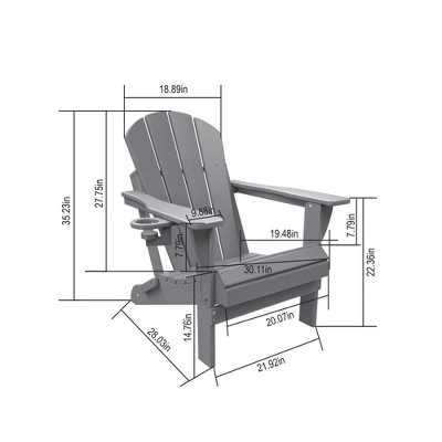 FURNIinspire Patio Accent Chairs Folding Adirondack Chair, Outdoor Adirondack Chair With Cup Holder, Wood Texture Folding Chair, Gray, 32"*29"*36" 2 FURNIinspire Patio Accent Chairs Folding Adirondack Chair, Outdoor Adirondack Chair With Cup Holder, Wood Texture Folding Chair, Gray, 32"*29"*36" - Image 2