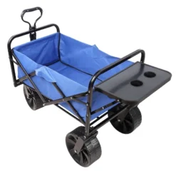 FURNIinspire Wheelbarrows And Lawn Carts Collapsible Garden, Beach Utility Cart With All-Terrain Wheels, Folding Wagon Cart, Blue, 39“*20"*43"
