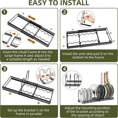 FURNIinspire Kitchen Rack Pot Rack Expandable Pan Organizer Lid Holder Adjustable Kitchen Cabinet Cookware Frying Rack, Black, 12.29"*8.19"*2.73" 5 FURNIinspire Kitchen Rack Pot Rack Expandable Pan Organizer Lid Holder Adjustable Kitchen Cabinet Cookware Frying Rack, Black, 12.29"*8.19"*2.73" - Image 5