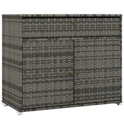 FURNIinspire Utility Storage Cabinet Outdoor Towel Rack Pool Toy Cabinet Freestanding PE Rattan Wicker Cabinet With Drawer, Grey, 40.60"*31.30"*6.90" -Home Decor GUEST 97e2e05d 18e3 4836 838c e103ab2c1ae3
