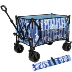 FURNIinspire Outdoor Serving Carts Colorful Heavy-Duty 480lbs Folding Wagon Cart With Bonus Picnic Mat All Terrain Wheels, Blue, 37.4"*23.03"*38.98" -Home Decor GUEST 9a9c46d8 e035 4b9a 96fe b66339c02e7c