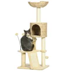 FURNIinspire 45" Cat Tree For Indoor Cats, Tower With Scratching Posts, Ramp, Condo, Toy Balls, Platforms, Bed, Ramp, Beige, 17.75"*15.75"*45.75" -Home Decor GUEST 9b754229 df9d 450a 9e73 7016a289d386