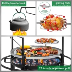 FURNIinspire Outdoor Grills, Griddles And Smokers Professional Round Charcoal Grill, Outdoor BBQ System For Patio, Black, 26.78"*24.6"*11.42" -Home Decor GUEST 9bf6b491 ee63 45a4 baac f52b4948d845
