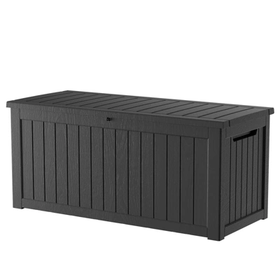FURNIinspire Deck Boxes, Outdoor Storage Box With Waterproof Function For Gardening Tools, Pool Supplies, Patio Furniture, Black, 57.87"*32.24"*33.66" 2 FURNIinspire Deck Boxes, Outdoor Storage Box With Waterproof Function For Gardening Tools, Pool Supplies, Patio Furniture, Black, 57.87"*32.24"*33.66" - Image 2