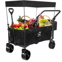 FURNIinspire Outdoor Serving Carts Collapsible Wagon 140L Wagons Carts Foldable For All-Terrain With Brake For Camping Beach, Black, 44.9"*20"*46.8" -Home Decor GUEST 9c9be75d 69e9 438f 811b 1e710a51de82