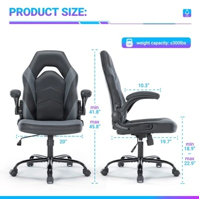 FURNIinspire Task And Office Chairs PU Leather Office Chair Swivel Computer Gaming Chair With Lumbar Support, Black And Gray, 25"*28"*46" 2 FURNIinspire Task And Office Chairs PU Leather Office Chair Swivel Computer Gaming Chair With Lumbar Support, Black And Gray, 25"*28"*46" - Image 2