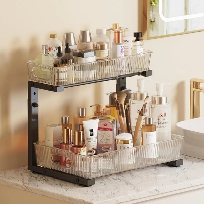 FURNIinspire 2 Pack Under Sink Organizer Pull Out Cabinet Organizer Acrylic Under Sink Storage Shelf For Kitchen Bathroom, Black, 15.6"*10.61"*5.1" 4 FURNIinspire 2 Pack Under Sink Organizer Pull Out Cabinet Organizer Acrylic Under Sink Storage Shelf For Kitchen Bathroom, Black, 15.6"*10.61"*5.1" - Image 4