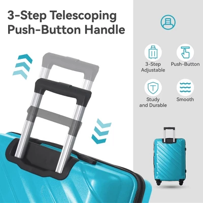 FURNIinspire Bag And Luggage Sets 3 Piece Textured Travel Luggage, Hard Suitcase Set With Wheels, Scratch-Resistant, Peacock Blue, 21.65"*13.19"*31.1" 3 FURNIinspire Bag And Luggage Sets 3 Piece Textured Travel Luggage, Hard Suitcase Set With Wheels, Scratch-Resistant, Peacock Blue, 21.65"*13.19"*31.1" - Image 3