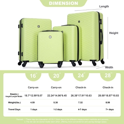 FURNIinspire Bag And Luggage Sets 4 Piece Stylish Suit Cases Lightweight Suitcases With Wheels For Travel Business, Green, 18.78"*10.83"*28" 2 FURNIinspire Bag And Luggage Sets 4 Piece Stylish Suit Cases Lightweight Suitcases With Wheels For Travel Business, Green, 18.78"*10.83"*28" - Image 2