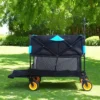 Furniinspire Wheelbarrows And Lawn Carts Big Large Capacity Folding Cart, Extra Long Extender Wagon Cart, Black And Blue, 53“*20"*51"