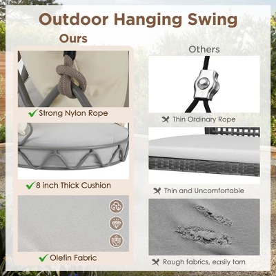 FURNIinspire Patio Swings Outdoor Porch Swing Chair Hanging Basket For Backyard, Garden, Hanging Chair With UV Resistant Cushion, Beige, 34"*32"*77" 4 FURNIinspire Patio Swings Outdoor Porch Swing Chair Hanging Basket For Backyard, Garden, Hanging Chair With UV Resistant Cushion, Beige, 34"*32"*77" - Image 4