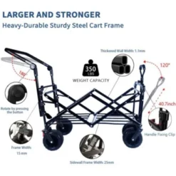 FURNIinspire Outdoor Serving Carts Collapsible Wagon Foldable With Removable Canopy Wheels For All-Terrain Brake For Camping, Black, 35.4"*19.7"*44.5" -Home Decor GUEST a2204619 c492 4637 a49b 2f524fceb8de