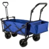 FURNIinspire Outdoor Serving Carts Extra Large Collapsible Garden Cart With Removable Canopy Folding Wagon Utility Carts, Blue, 39"*21.4"*39"