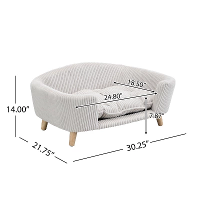 FURNIinspire Pet Beds Elevated Dog Bed, Corduroy Pet Couch Bed, Indoor Pet Bed Cat Bed Small Dog Bed With Wood Legs, Beige, 30.25"*21.75"*14" 2 FURNIinspire Pet Beds Elevated Dog Bed, Corduroy Pet Couch Bed, Indoor Pet Bed Cat Bed Small Dog Bed With Wood Legs, Beige, 30.25"*21.75"*14" - Image 2