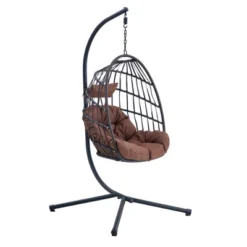 FURNIinspire Patio Swings Hanging Chair With Wicker Weave, Single Person Swing With Brown Seat Cushion For Indoor And Outdoor, Black, 37“*37"*79" -Home Decor GUEST a391c49f aee9 4411 8421 0dda8c7b6cb0