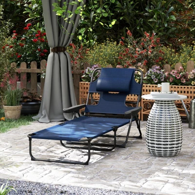 FURNIinspire Outdoor Portable Chair 4 Position Recline Foldable Design With Reading Hole For Poolside Relaxation, Black, Navy Blue, 74.4"*28.3"*32.3" 2 FURNIinspire Outdoor Portable Chair 4 Position Recline Foldable Design With Reading Hole For Poolside Relaxation, Black, Navy Blue, 74.4"*28.3"*32.3" - Image 2