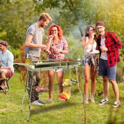 FURNIinspire Outdoor Grills, Griddles And Smokers Stainless Steel BBQ Grill Cooking Accessories For Camping, Picnics, Use, Silver, 30.3"*11.17"*7.5" 3 FURNIinspire Outdoor Grills, Griddles And Smokers Stainless Steel BBQ Grill Cooking Accessories For Camping, Picnics, Use, Silver, 30.3"*11.17"*7.5" - Image 3