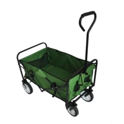 FURNIinspire Wheelbarrows And Lawn Carts Multi-Purpose Outdoor Utility Cart, Folding Garden Wagon For Beach, Camping, Shopping, Green, 37“*20"*45"