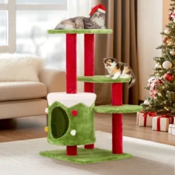 FURNIinspire Pet Tower 32in Christmas Themed Cat Tower Cat Tree, 3 Level Plush Cat Condo, Indoor Cat Activity Center, Multicolored, 27.5"*23.5"*32.5" -Home Decor GUEST a57f05cb be22 4c33 a932 fc27d46236be