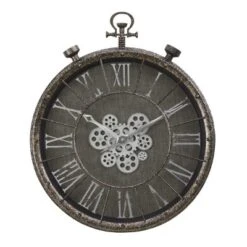 FURNIinspire Wall Clocks 24inch Gear Mechanism Decorative Hanging Clock Living Room Vintage Wall Decor For Bedroom, Grey, 24"*28"*3.25" -Home Decor GUEST a5fbd572 4be5 4d73 8c24 ba8c8d34613b