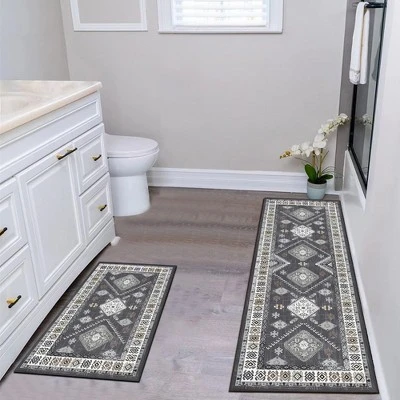 FURNIinspire Floor Mats 2 Piece Farmhouse Kitchen Rug Washable Area Rugs Non Skid Bohemian Mat For Hallway Entryway, Grey, 60"*20" 1 FURNIinspire Floor Mats 2 Piece Farmhouse Kitchen Rug Washable Area Rugs Non Skid Bohemian Mat For Hallway Entryway, Grey, 60"*20"
