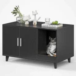 FURNIinspire Pet Crates And Houses, Multi-Functional Cat Cabinet, Comfortable Cat Space With Entrances, For Home, Black, 33.5"*18.5"*19.9" -Home Decor GUEST a90184ee a8e9 41dc a966 8d22ac834ca4