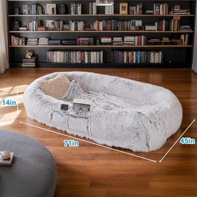 FURNIinspire Pet Beds Human Dog Bed, Washable Faux Fur Dog Bed, Large Dog Sofa Bed Washable Pet Bedfor Bedroom, Living Room, Gray, 71"*45"*14" 2 FURNIinspire Pet Beds Human Dog Bed, Washable Faux Fur Dog Bed, Large Dog Sofa Bed Washable Pet Bedfor Bedroom, Living Room, Gray, 71"*45"*14" - Image 2