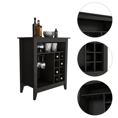 FURNIinspire Wine Racks Bar Cabinet, Wine Cabinet, Sideboard Kitchen Cupboards With Open Shelf, Wine Rack, Black, 17.7"*32.5"*37.07" 4 FURNIinspire Wine Racks Bar Cabinet, Wine Cabinet, Sideboard Kitchen Cupboards With Open Shelf, Wine Rack, Black, 17.7"*32.5"*37.07" - Image 4