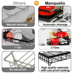 FURNIinspire 3-Tier Dish Drying Rack Drain Board Tray Dish Rack Utensil Cutting Board Holder Kitchen Organizer, Black, 16.97"*11.7"*5.66" 8 FURNIinspire 3-Tier Dish Drying Rack Drain Board Tray Dish Rack Utensil Cutting Board Holder Kitchen Organizer, Black, 16.97"*11.7"*5.66" -Home Decor GUEST a9868efc c1ff 4c14 9fd1 07c178427752