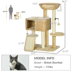 FURNIinspire Cat Tree For Indoor Cats, Cat Tower With Scratching Posts, Ramp, Condo, Toy Balls, Platform, Bed, Ramp, Beige, 23.5"*15.75"*38.5"