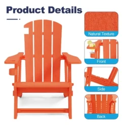FURNIinspire Patio Accent Chairs Outdoor Folding Chairs Adirondack Chair, Portable Chair With Handles For Beach, Backyard, Orange, 31.4"*29.6"*36.4" -Home Decor GUEST ab82d918 5d51 445a 9203 386839ab8c7c