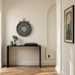 FURNIinspire Wall Clocks 24inch Gear Mechanism Decorative Hanging Clock Living Room Vintage Wall Decor For Bedroom, Grey, 24"*28"*3.25"