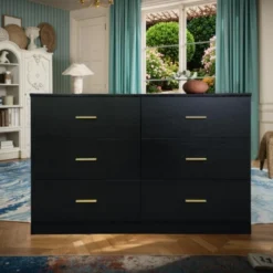 FURNIinspire Dressers 6 Drawer Dresser Storage Organizer For Bedroom, Nursery, Modern Clothes Closet Storage Cabinet, Black, 47.24"*15.55"*30.3" -Home Decor GUEST add1c1d3 f146 4e83 a17f 0c732f8abadd