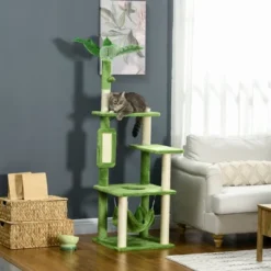 FURNIinspire Pet Tower Cat Tree Cat Tower Cat Playhouse With Scratching Post, Platforms, Play Ball, Cute Pet Furniture, Green, 19.25"*19.25"*56" -Home Decor GUEST ae4b3fbe e102 4c5c a128 be0d2a8022ae